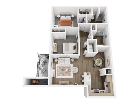 Floor plan for 2 beds, 2 baths, 1054 sqft